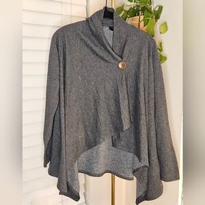 Bobeau Heather Gray Asymmetrical One-Button Fleece Wrap Cardigan